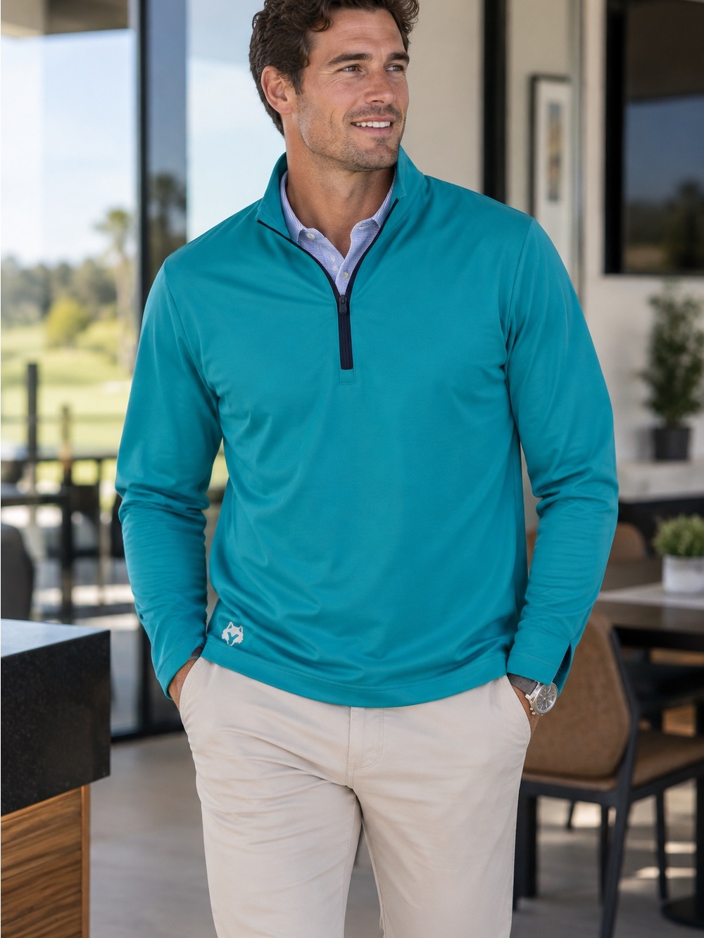 Greyson Teal Quarter-Zip Performance Pullover